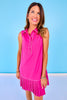 SSYS Contrast Trim Sleeveless Phoebe Pleated Hem Dress in Dark Magenta