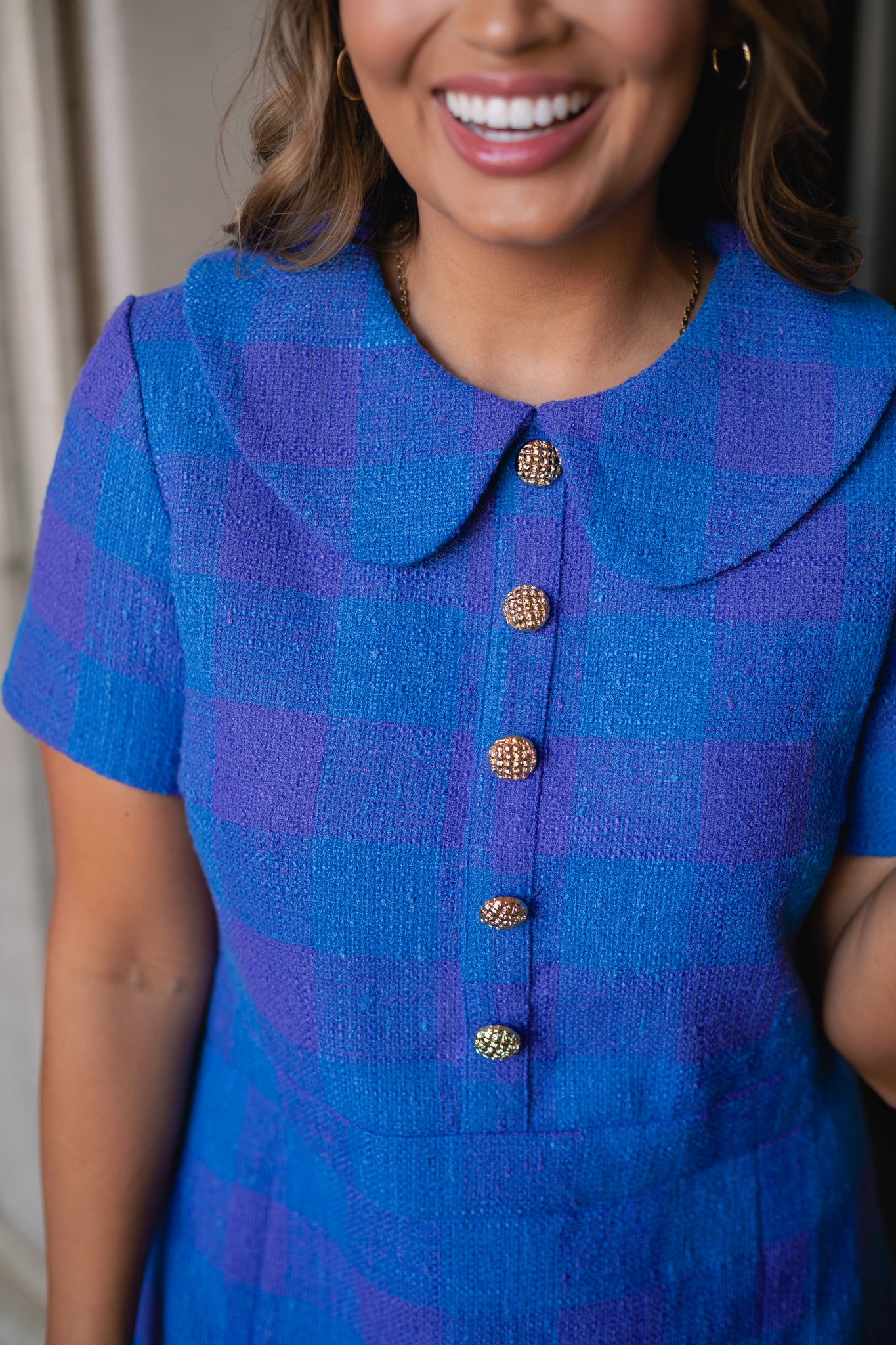 SSYS Nina Tweed Peter Pan Collar Dress In Cobalt