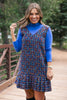 SSYS Cindy Lou Tweed Pleated Jumper Dress In Navy Multi