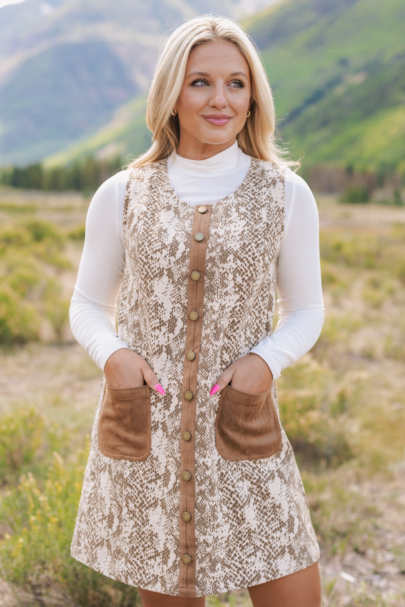 SSYS Alora Contrast Suede Shift Dress In Scale Animal