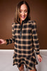 SSYS Susannah Drop Waist Ruffle Hem Shirt Dress In Dark Brown Plaid