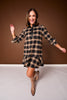SSYS Susannah Drop Waist Ruffle Hem Shirt Dress In Dark Brown Plaid