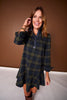 SSYS Susannah Drop Waist Ruffle Hem Shirt Dress In Navy Plaid