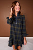SSYS Susannah Drop Waist Ruffle Hem Shirt Dress In Navy Plaid