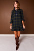 SSYS Susannah Drop Waist Ruffle Hem Shirt Dress In Navy Plaid