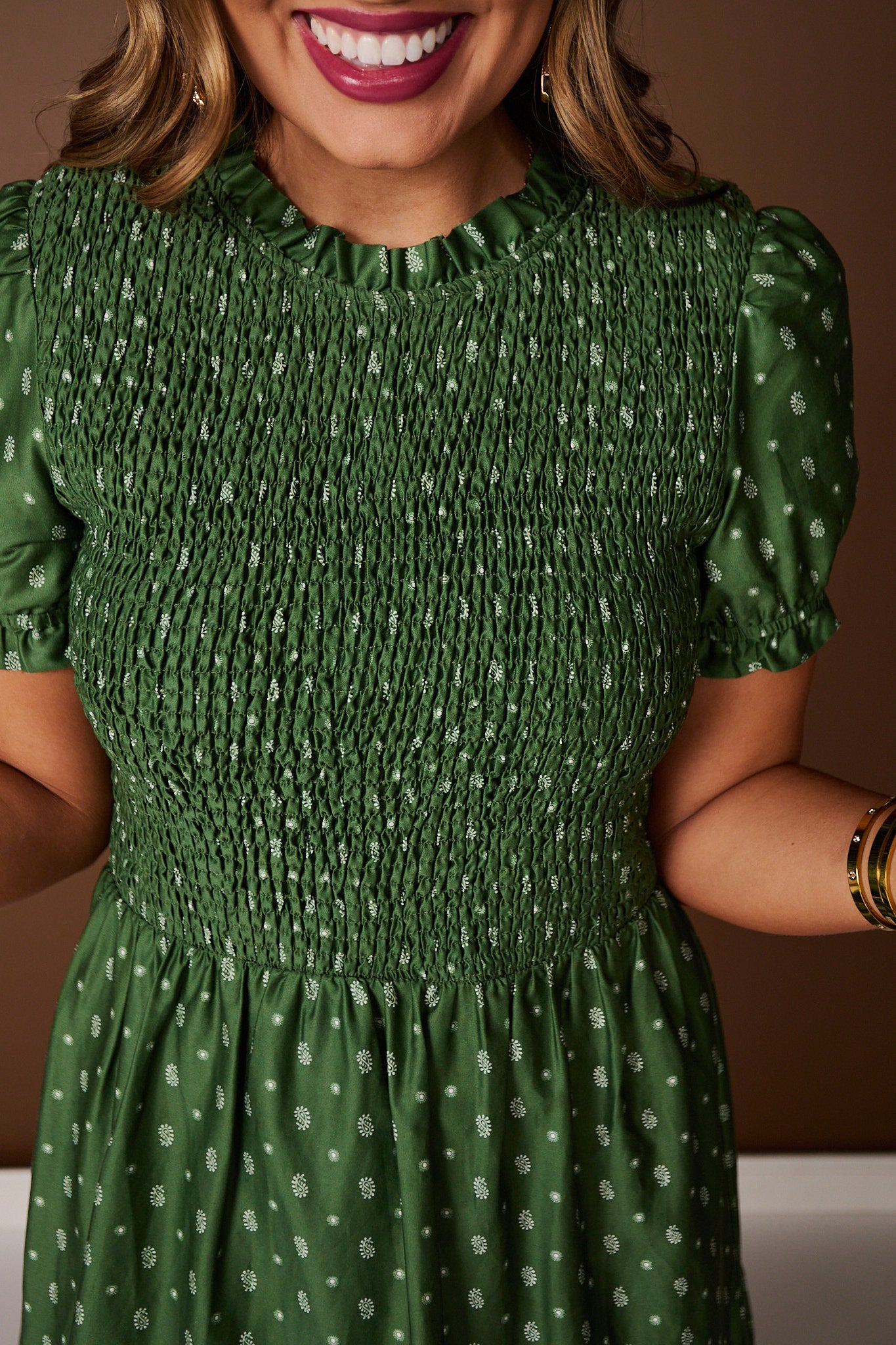SSYS Frances Smocked Puff Sleeve Bandana Print Maxi Dress In Green