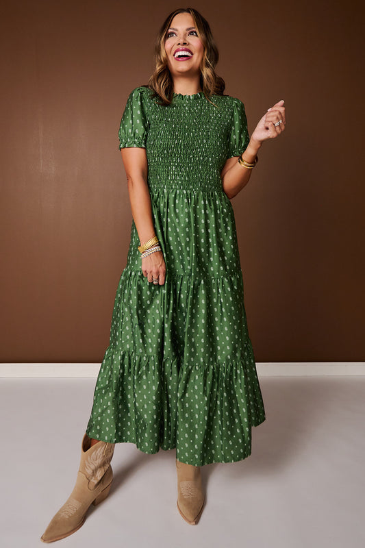 SSYS Frances Smocked Puff Sleeve Bandana Print Maxi Dress In Green