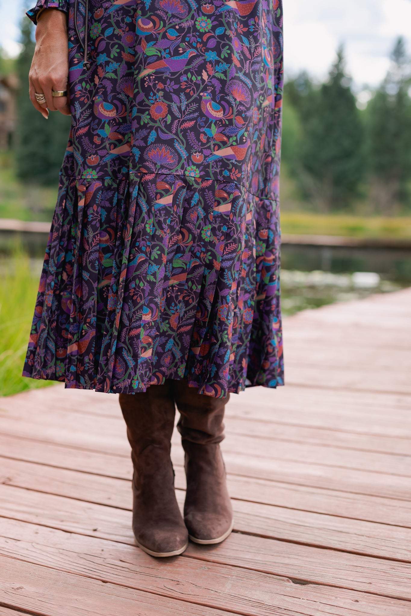 SSYS Iliana Ruffle Detail Long Sleeve Maxi Dress In Plum Botanical