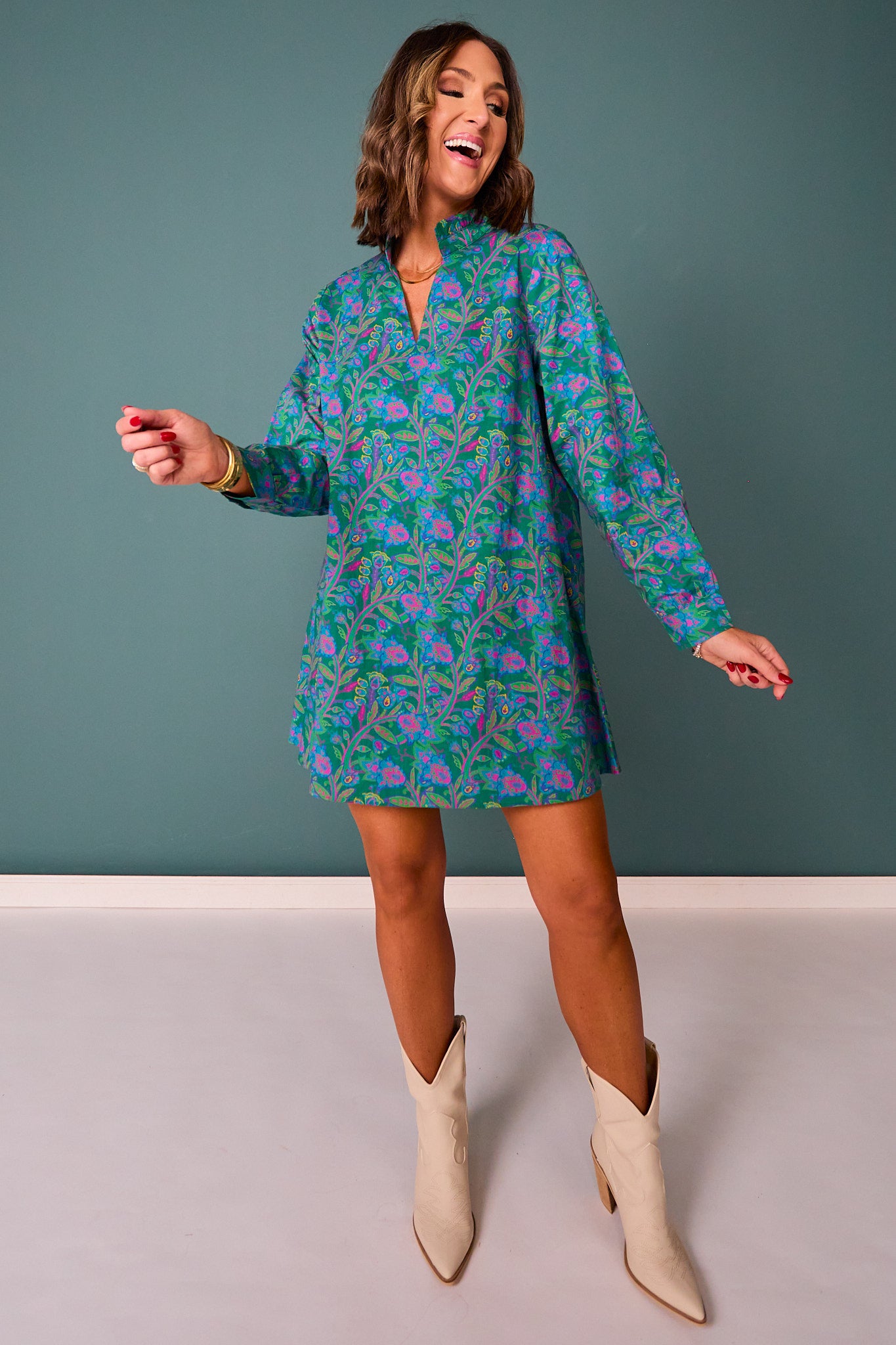 SSYS Halley Ruffle Collar Babydoll Dress in Emerald Botanicals