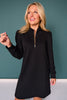 SSYS Zoey Long Sleeve Ruffle Collar Zip Air Dress In Black
