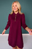 SSYS Zoey Long Sleeve Ruffle Collar Zip Air Dress In Dark Maroon
