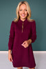 SSYS Zoey Long Sleeve Ruffle Collar Zip Air Dress In Dark Maroon