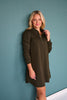 SSYS Zoey Long Sleeve Ruffle Collar Zip Air Dress In Dark Olive
