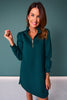 SSYS Zoey Long Sleeve Ruffle Collar Zip Air Dress In Teal