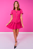 SSYS Jules Vest Short Sleeve Pleated Skirt Dress In Dark Pink