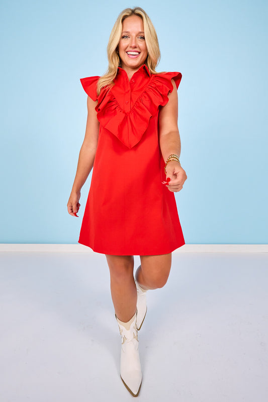 SSYS Finley Sleeveless Ruffle Detail Dress In Red