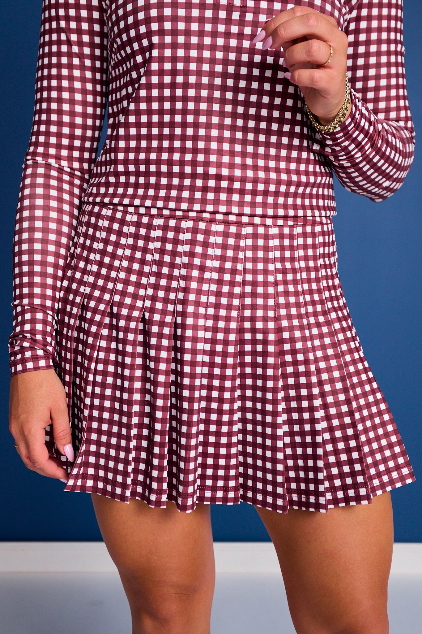 SSYS Pleated Pickleball Skort In Maroon Gingham