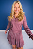 SSYS Long Sleeve Quarter Zip Top In Maroon Gingham