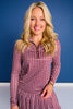 SSYS Long Sleeve Quarter Zip Top In Maroon Gingham
