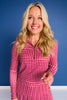 SSYS Long Sleeve Quarter Zip Top In Crimson Gingham