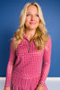 SSYS Long Sleeve Quarter Zip Top In Crimson Gingham