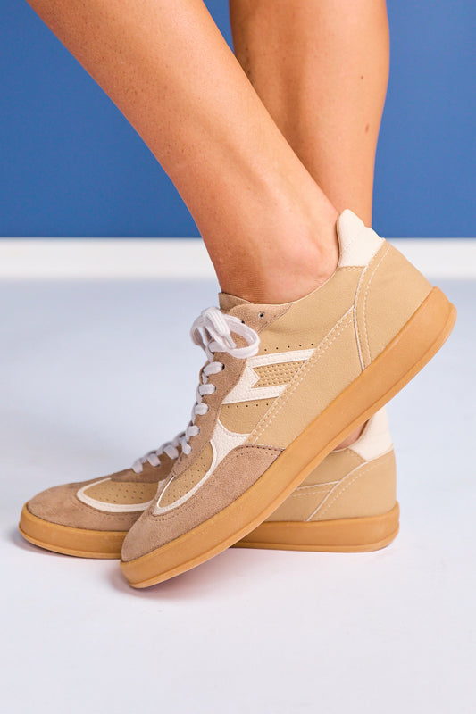 Beige Suede Court Sneakers