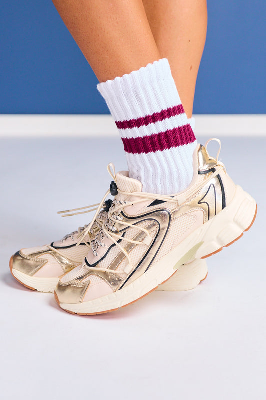 Beige and Gold Chunky Athletic Sneakers