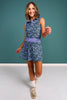 SSYS Floral and Blue Gingham Mixed Print Sleeveless Ruffle Polo and Pleated Scallop Skort Pickleball Set
