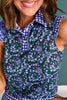 SSYS Floral and Blue Gingham Mixed Print Sleeveless Ruffle Polo and Pleated Scallop Skort Pickleball Set