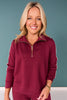 SSYS Sutton Air Long Sleeve Side Stripe Wide Leg Pants Set In Maroon