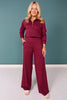 SSYS Sutton Air Long Sleeve Side Stripe Wide Leg Pants Set In Maroon