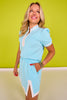 SSYS Scuba Contrast Puff Sleeve Active Skort Set In Baby Blue