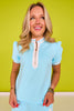 SSYS Scuba Contrast Puff Sleeve Active Skort Set In Baby Blue