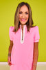 SSYS Scuba Contrast Puff Sleeve Active Skort Set In Bright Pink