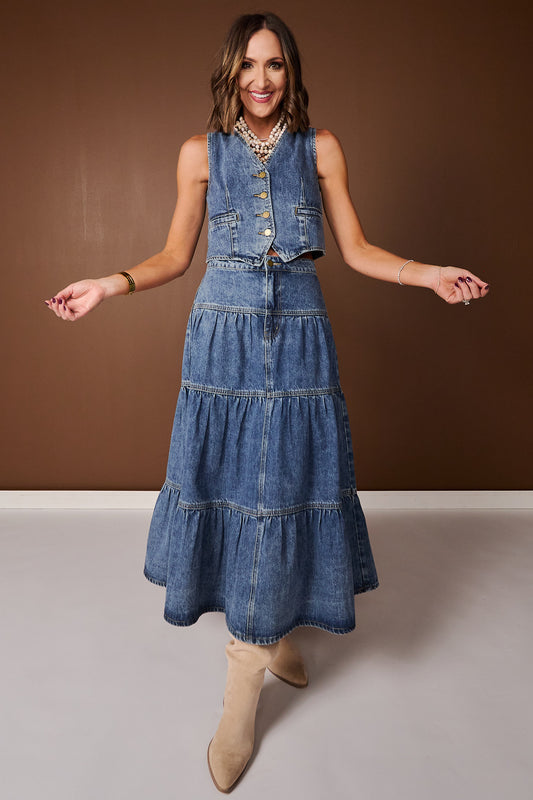 SSYS Raina Denim Vest and Maxi Skirt Set