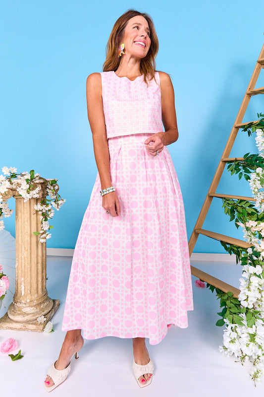 SSYS Paloma Sleeveless Pleated Maxi Skirt Set In Baby Pink Cane