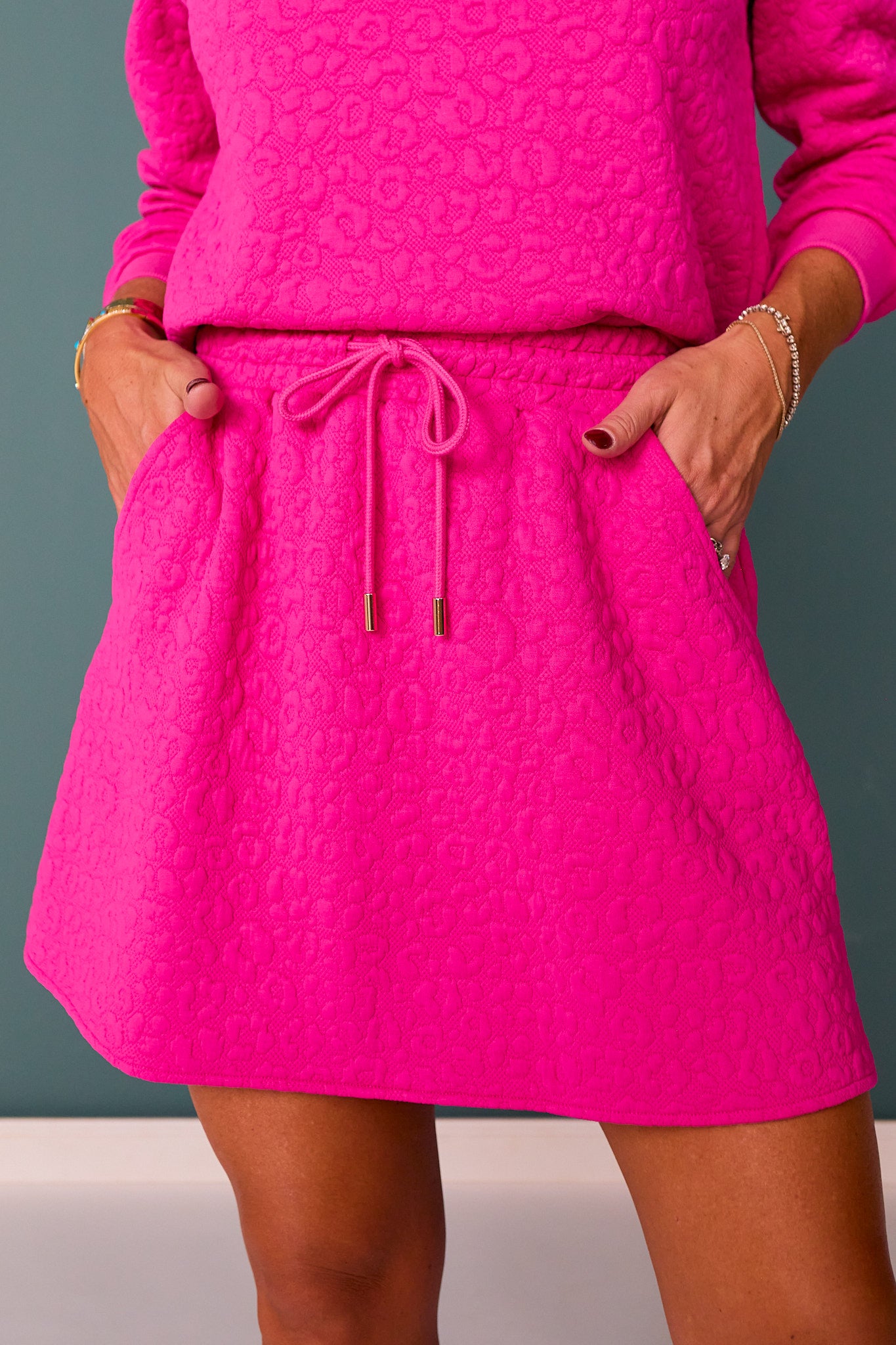 SSYS Elizabeth Long Sleeve Skort Set In Dark Pink Animal