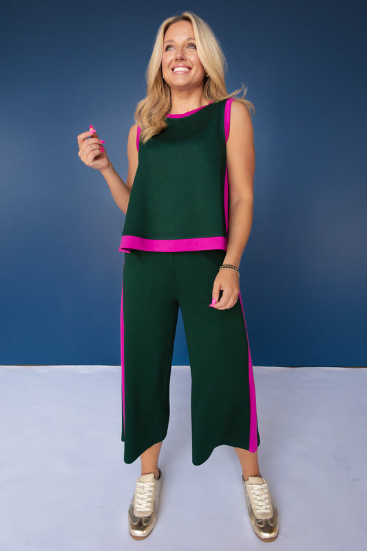 SSYS Colorblock Sleeveless Top with Crop Pants Air Set in Hunter and Orchid