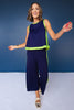 SSYS Colorblock Sleeveless Top with Crop Pants Air Set in Navy and Matcha