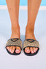 Black Emblem Raffia Mixed Slides