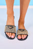 Black Emblem Raffia Mixed Slides