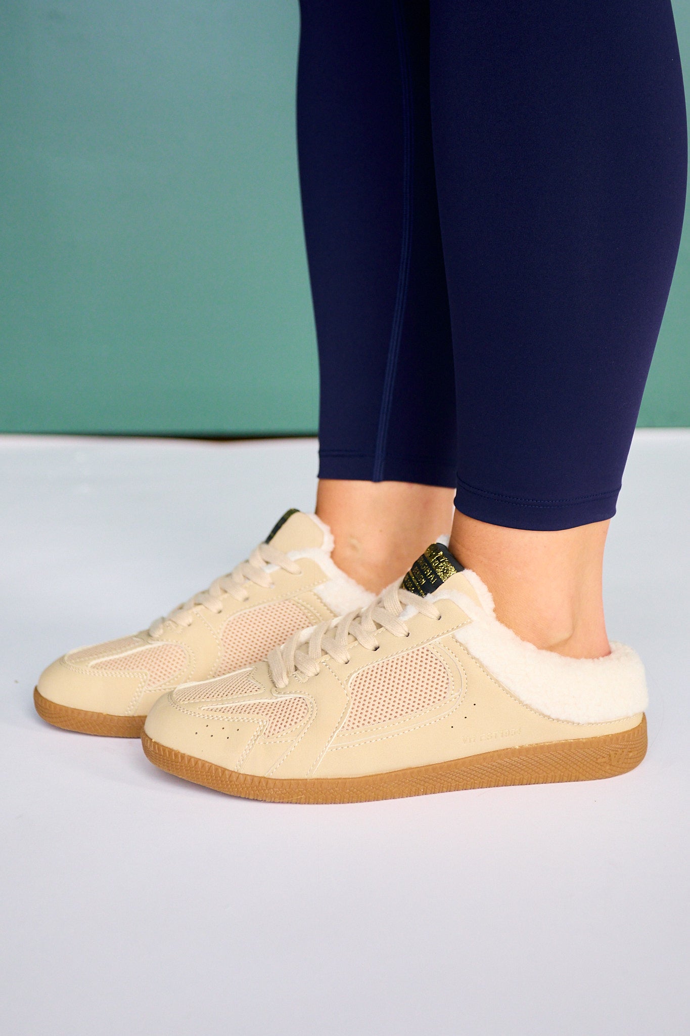 Vintage Havana Taupe Faux Shearling Sneaker Mules