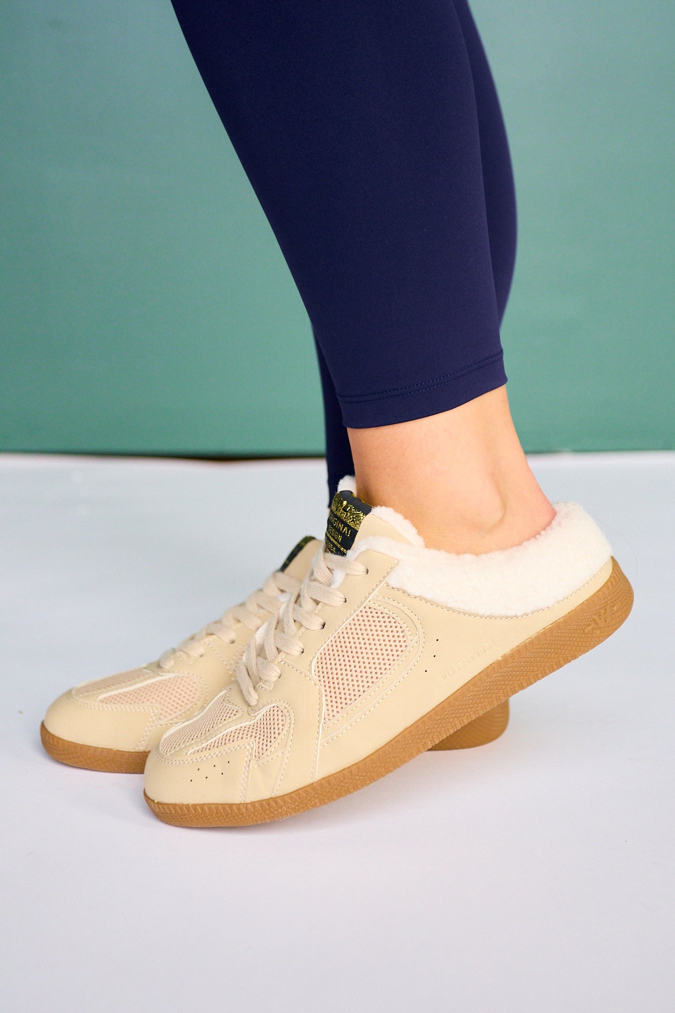 Vintage Havana Taupe Faux Shearling Sneaker Mules