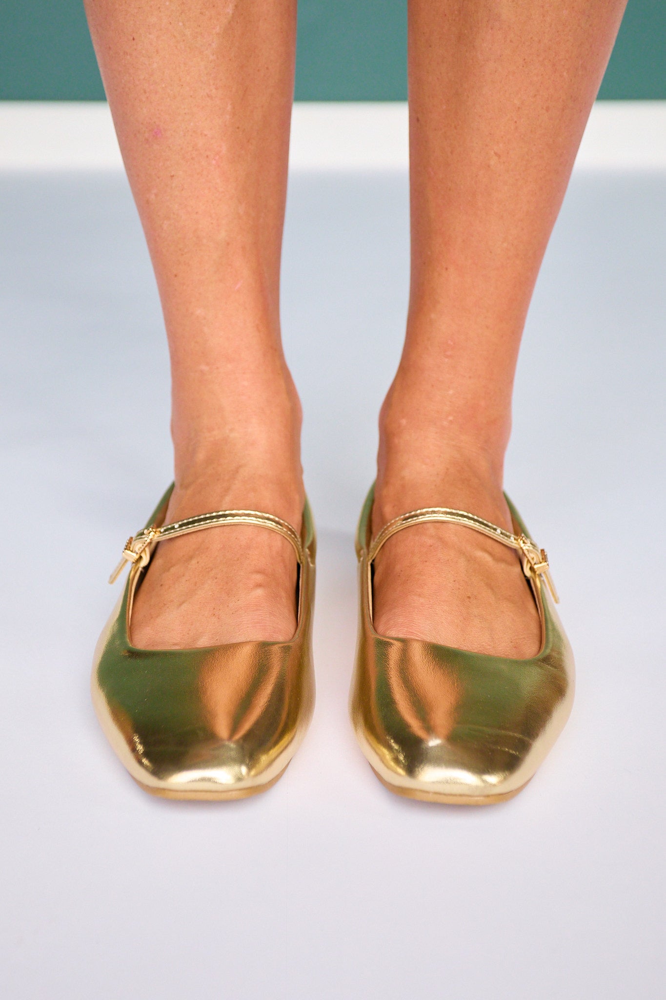 Metallic Mary Jane Ballet Flats In Gold