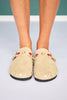Shu Shop Beige Suede Studded Clog Mule With Buckle
