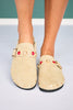 Shu Shop Beige Suede Studded Clog Mule With Buckle