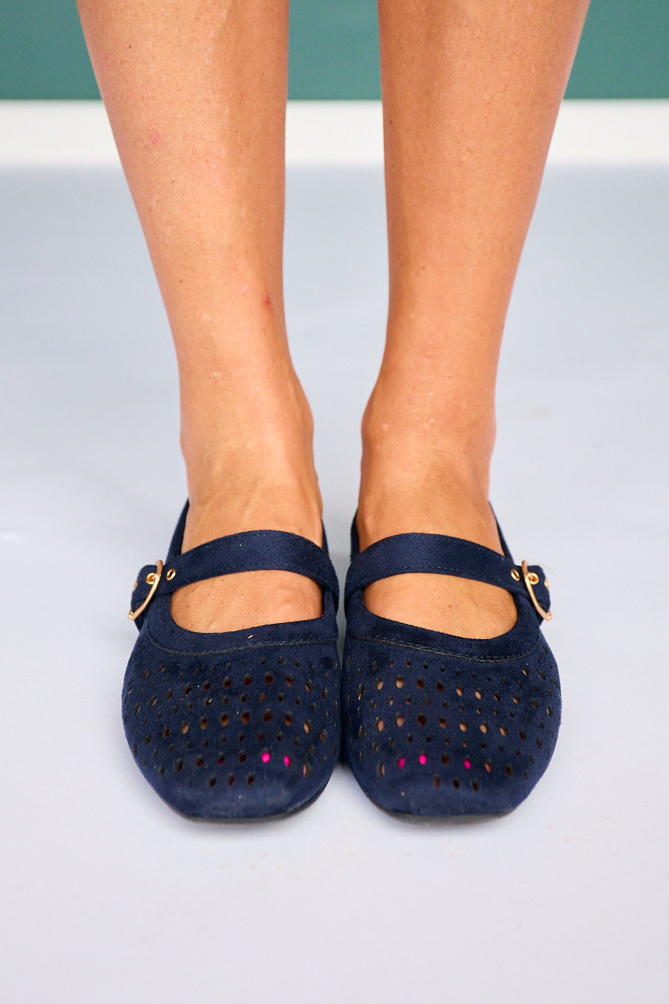 Navy Perforated Mary Jane Flats