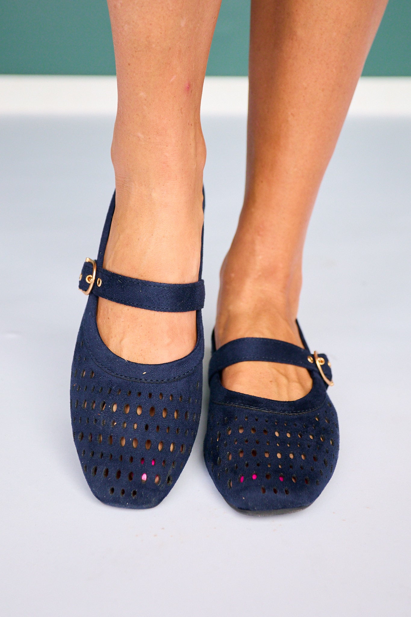Navy Perforated Mary Jane Flats