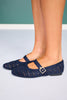 Navy Perforated Mary Jane Flats