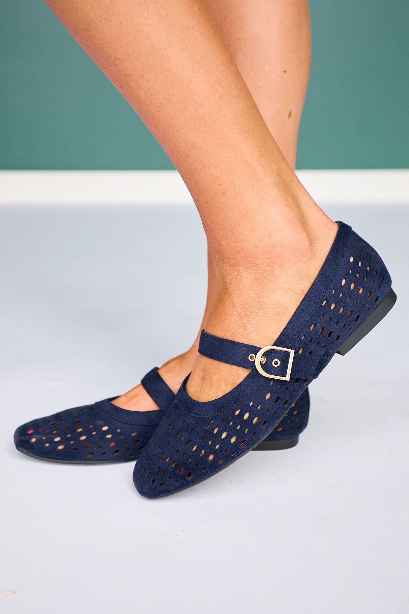 Navy Perforated Mary Jane Flats